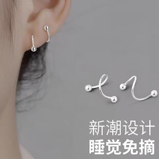 999纯银耳钉养耳洞耳环气质小众新潮耳骨钉耳饰品睡觉不用摘轻奢