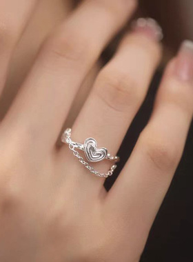 链条爱心戒指女2025新款轻奢小众设计指环个性开口戒食指