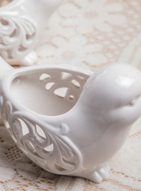 【嘉瓷】北欧白色陶瓷小鸟创意家居装饰桌面摆件烛台玄关简易收纳