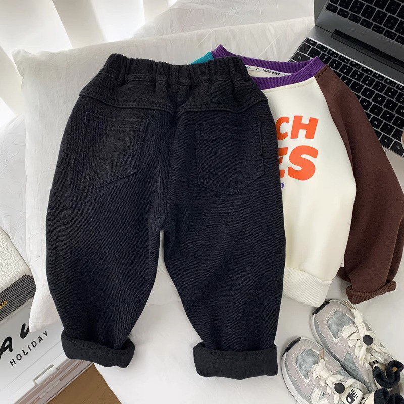 儿童一体绒牛仔裤童装秋冬装新款男童柔软裤子女宝外穿洋气长裤子