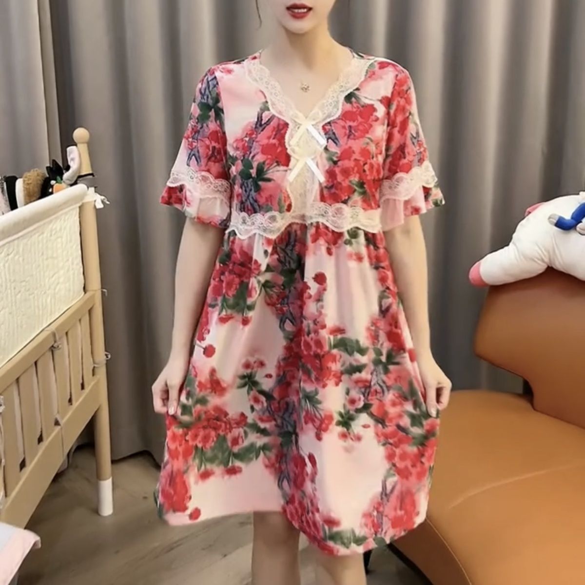 加肥纯色居家胖妹妹莫代尔甜美
