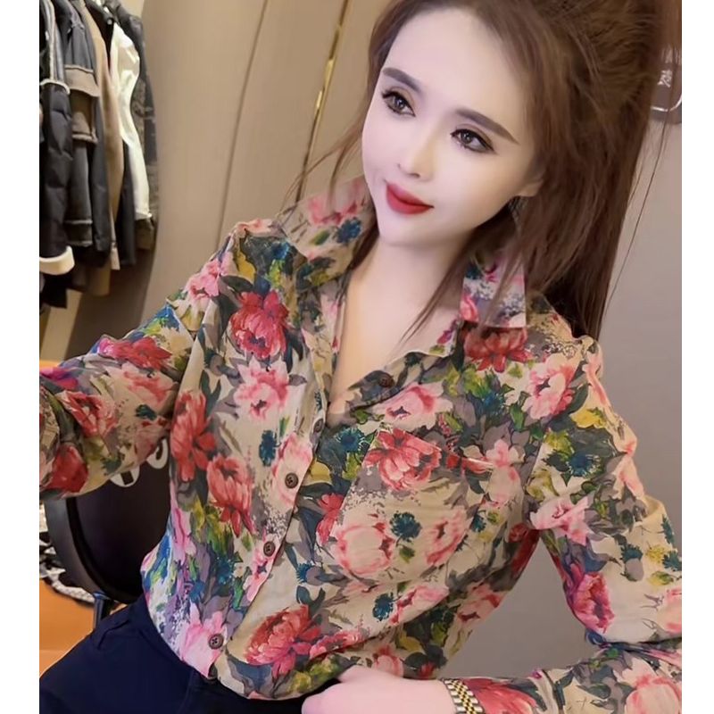 气质名媛复古花卉衬衫女欧洲站2衬衫