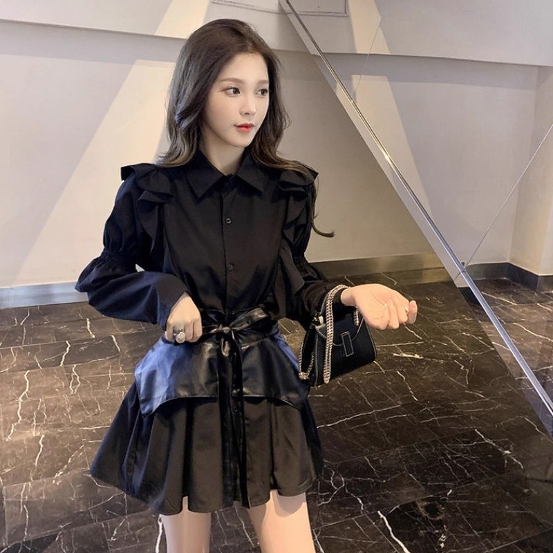 【两件套】洋气减龄连衣裙套装女设计感衬衫收腰裙子JT0048