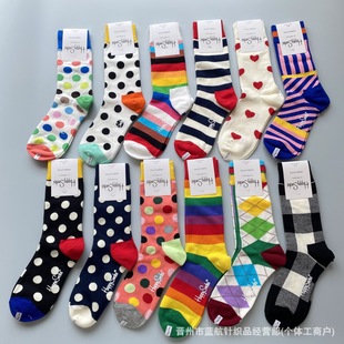 瑞典HappySocks袜子女士中高筒棉袜四季款彩色波点时尚情侣袜潮袜