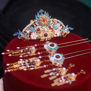 古风手工明制中式流苏发饰汉服古装头饰发簪超仙配饰烧蓝发冠套装