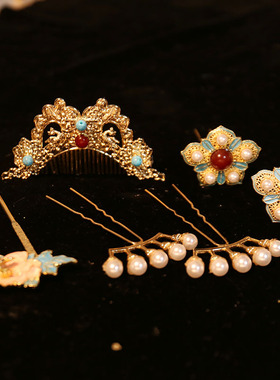 明制凤冠结婚中式新娘头饰汉服头饰秀禾服头饰发冠发钗发簪套装