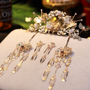 汉服发饰女全套发簪发髻古风头饰唐制流苏步摇簪子发冠明制金色大