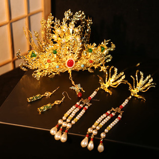 古风汉服凤凰发冠后压套装宫廷汉服古风头饰仙气凤冠国风秀禾头饰