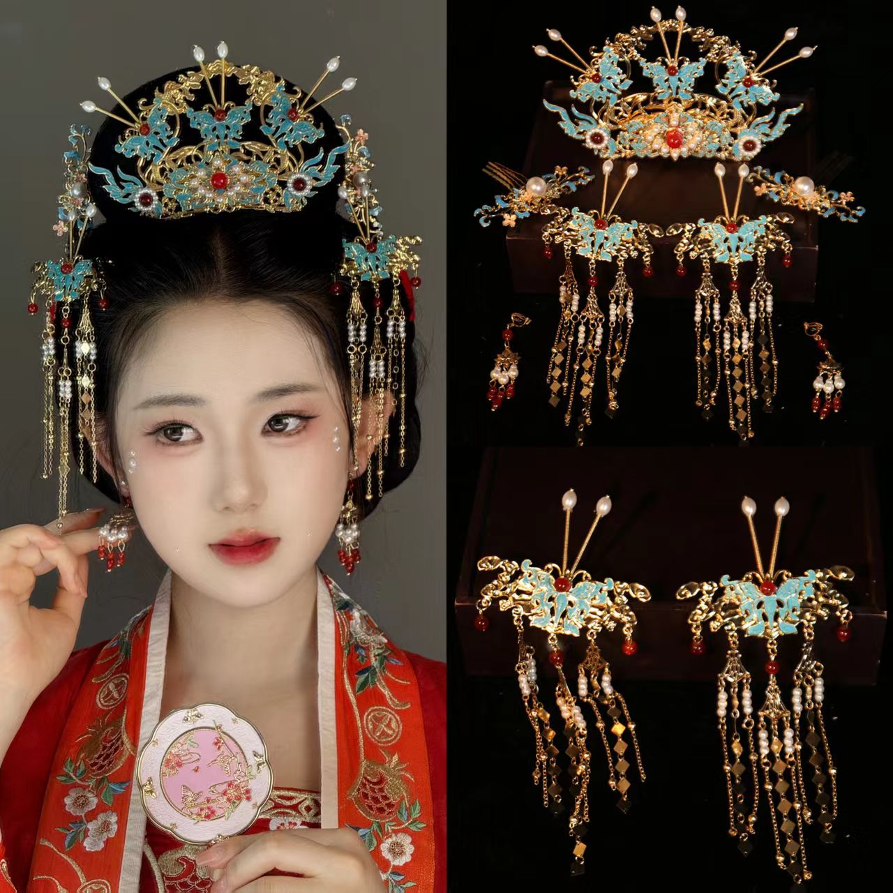 中式古风婚嫁汉服发饰头饰套装