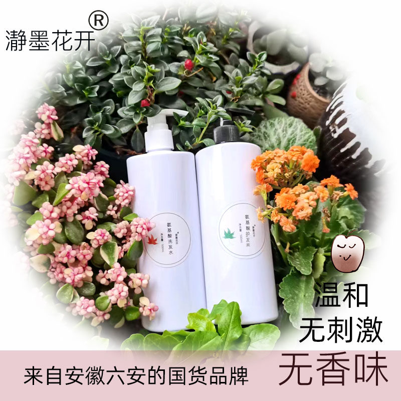 瀞墨花开无香味氨基酸洗发水护发素500ml套装温和无刺激