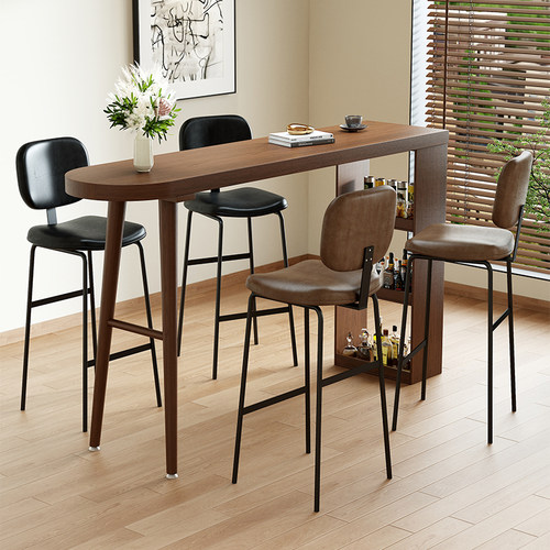 北欧复古实木吧台桌椅组合家用客厅隔断吧台桌收纳高脚桌酒吧商用