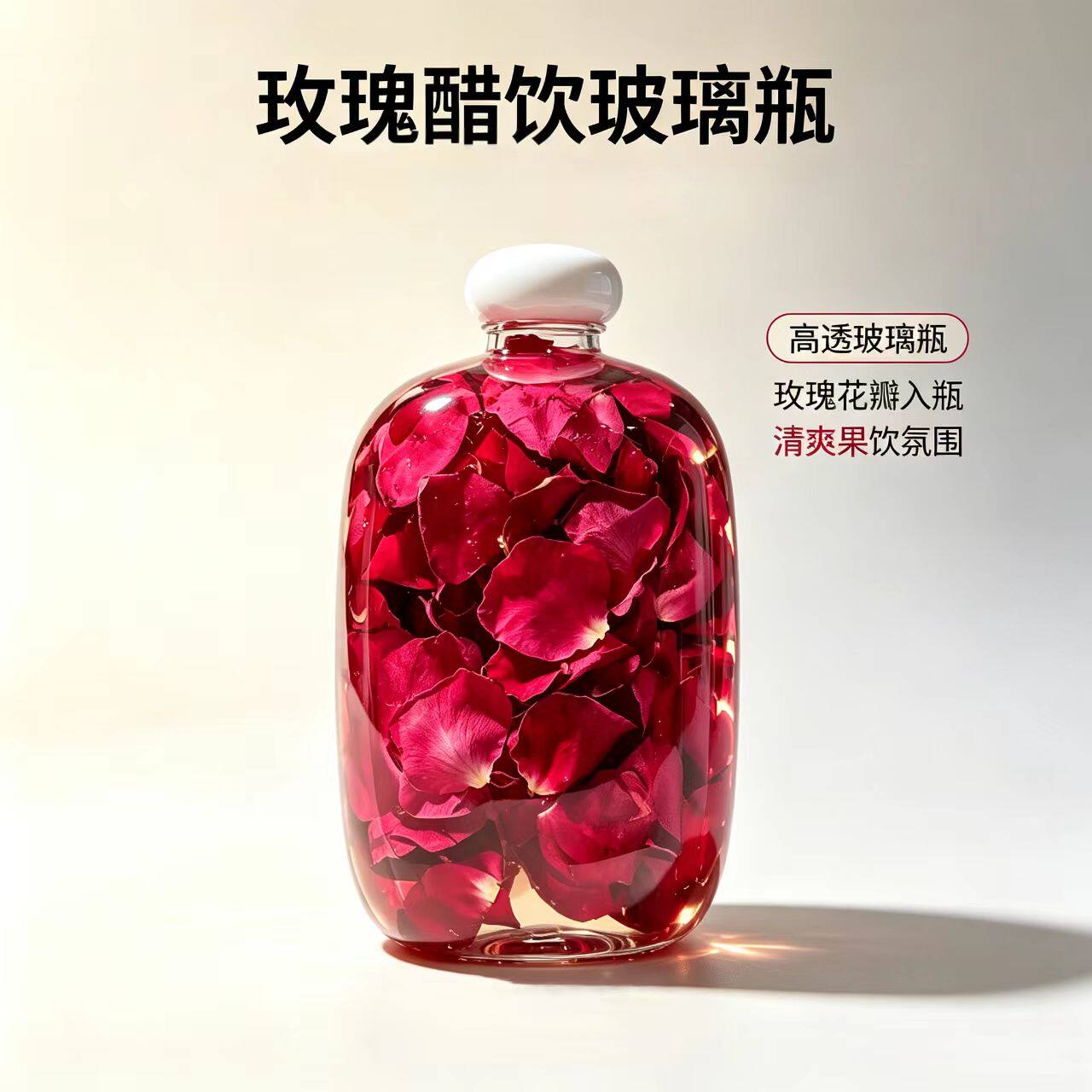 无铅玻璃密封加厚玫瑰醋果汁瓶图片