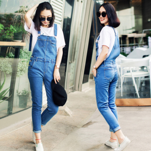 新款 显瘦背带牛仔裤 潮时尚 女装 胖MM连体裤 春装 大码 2024韩版 女长裤