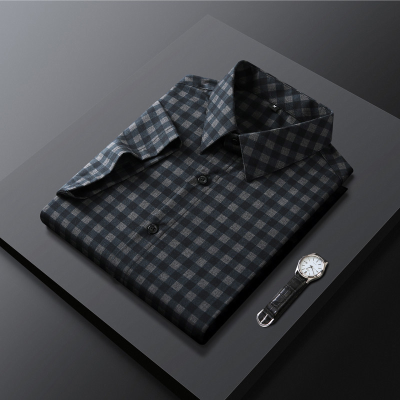 男士短袖格子衬衫修身尖领商务休闲青年透气衬衣夏季新款薄款上衣