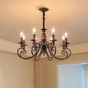 2025年新款 蜡烛吊灯客厅灯氛围高级感实木卧室餐厅大吊灯 中古风格
