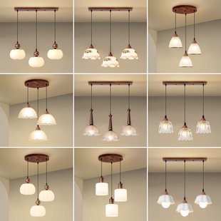 新款桃木色典雅复古餐厅吊灯三头长线饭厅餐桌中古风吧台家用吊灯