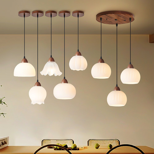 餐厅走廊木艺中古风奶油单头吊灯