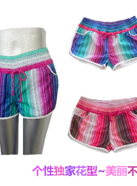 roxy绣花夏女式沙滩裤海边度假冲浪速干短裤比基尼速配游泳热裤