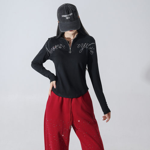 字母亮砖舞蹈服上衣女