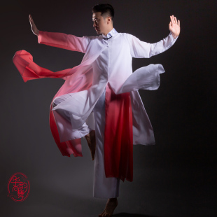 古典舞演出服飘逸中国风汉唐舞蹈服水墨色书生男款 古风舞蹈表演服