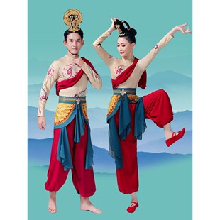 新款飞天敦煌舞灯笼裤石壁绝响古典舞演出服男女群舞舞蹈纸扇书生