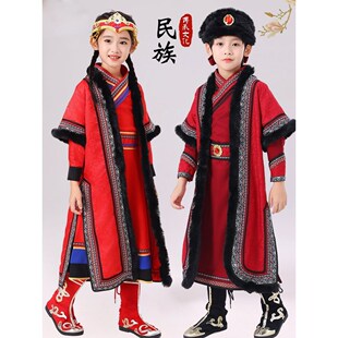 儿童蒙古族男女童服装秋冬蒙古袍藏族服饰新款少儿走秀舞蹈表演服