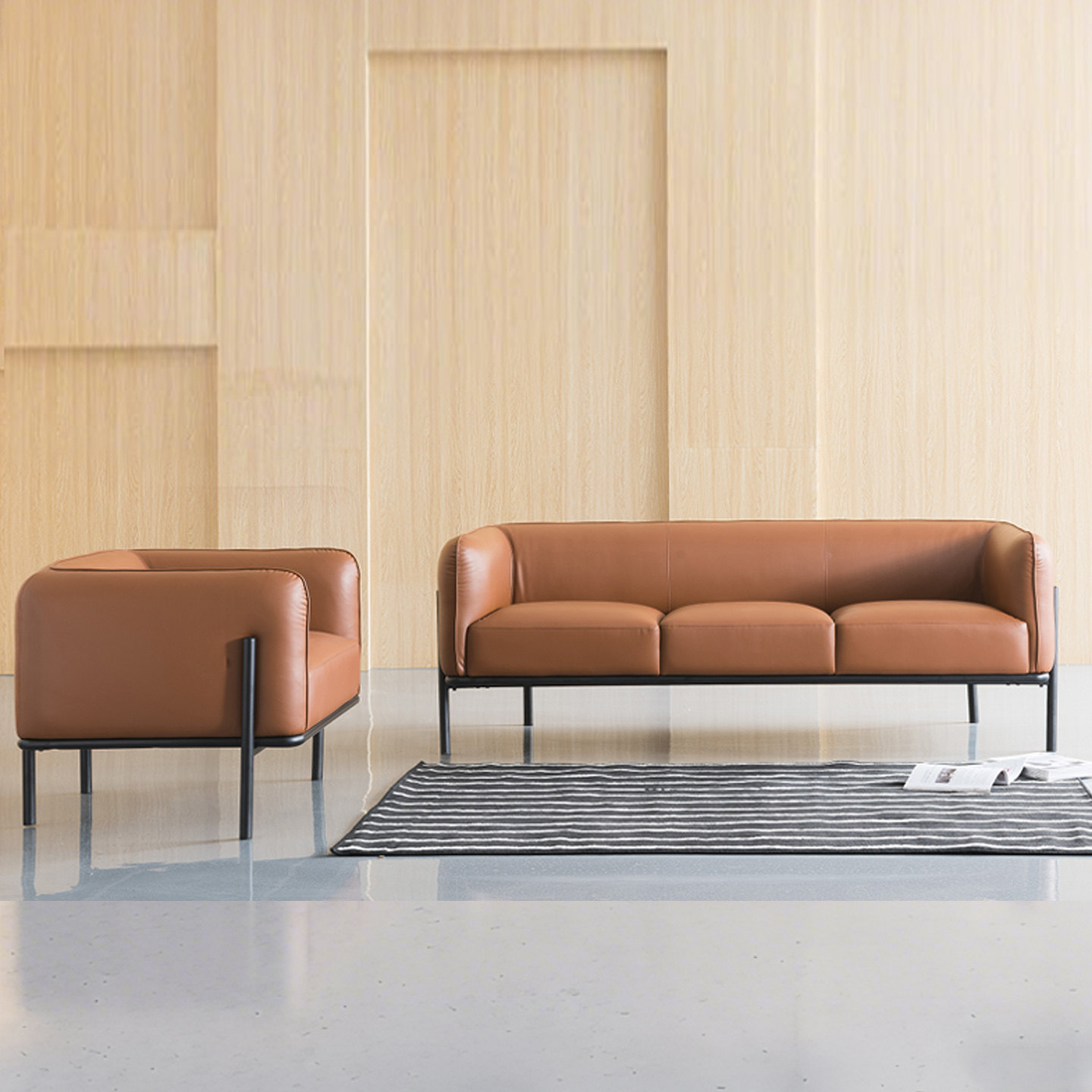 办公室沙发皮艺简约商务接待老板办公会客区休闲现代茶几组合套装