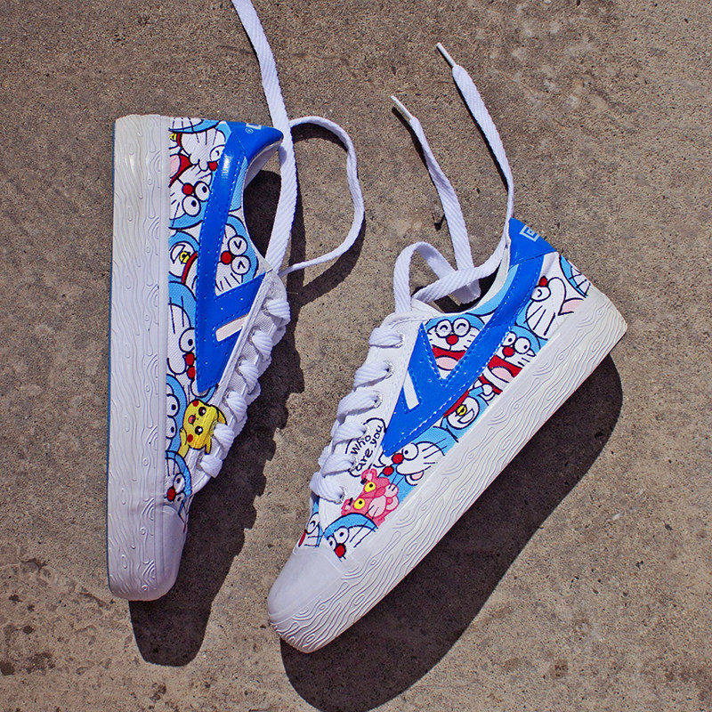 哆啦a梦低帮回力手绘鞋涂鸦帆布鞋女国潮韩版原创百搭学生板鞋男