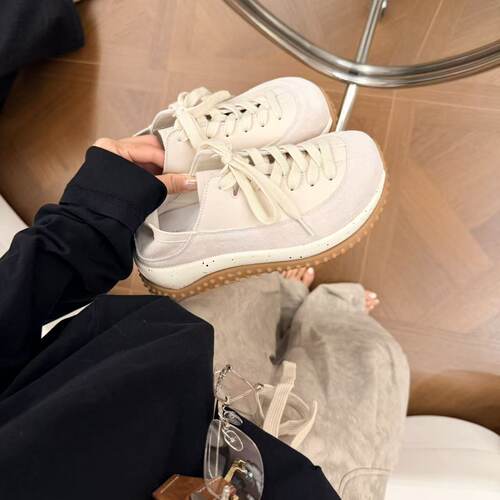 H55女鞋燕麦芝士2026春季新款休闲厚底简约百搭两穿欧包华夫鞋