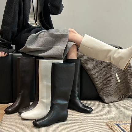 【现货】H55女鞋雾淞2025新款小众买手款时尚极简廓形方头直筒靴