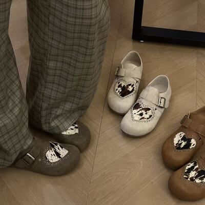 H55女鞋宝藏绿洲2026春季新款日常百搭圆头爱心马毛厚底勃肯鞋女