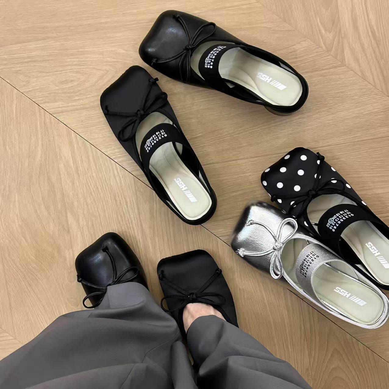 H55女鞋辛德瑞拉2026春季新款苹果头复古粗跟包头拖玛丽珍鞋拖鞋