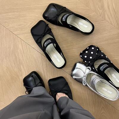 H55女鞋辛德瑞拉2026春季新款苹果头复古粗跟包头拖玛丽珍鞋拖鞋