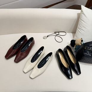 纸片人2026春季 两穿单鞋 新款 尖头小皮鞋 简约气质浅口法式 H55女鞋