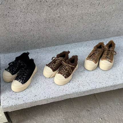 H55女鞋琥珀流光2025新款厚底百搭牛皮冬季加绒暖暖大头鞋板鞋