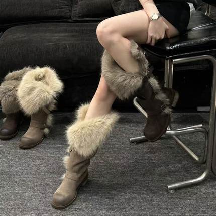 H55女鞋乌托邦2025冬季新款俄式高筒帕扣厚绒时尚百搭保暖雪地靴