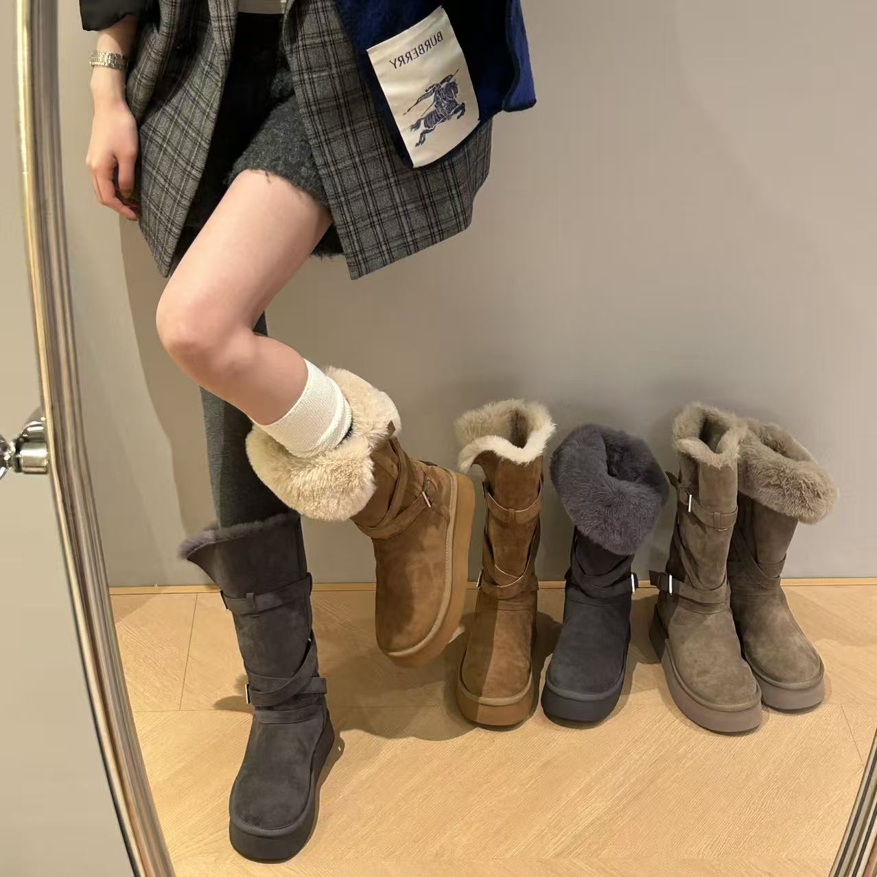 H55女鞋许你耀眼2025冬季新款加厚高筒厚底可翻折保暖骑士雪地靴