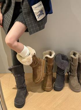 H55女鞋许你耀眼2025冬季新款加厚高筒厚底可翻折保暖骑士雪地靴