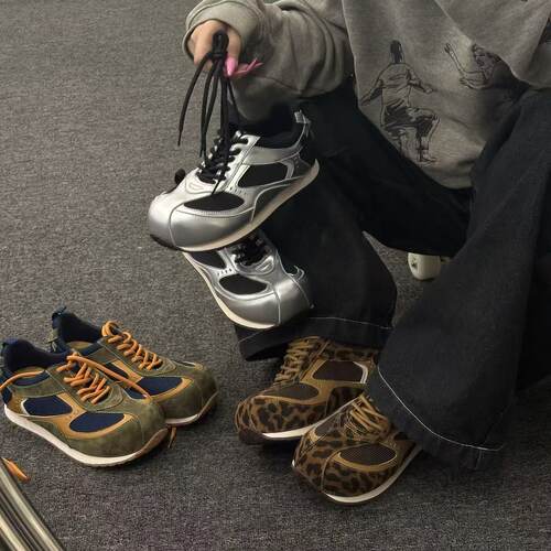 H55女鞋新款系带先锋机能感网面透气橡胶软底防滑增高百搭休闲鞋