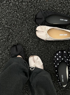 H55女鞋美波与Rose2026春季新款波点缎面浅口单鞋平底芭蕾分趾鞋