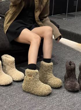 H55女鞋弥塞亚少女25新款时尚加绒保暖冬季毛毛短靴内增高雪地靴