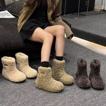 H55女鞋弥塞亚少女25新款时尚加绒保暖冬季毛毛短靴内增高雪地靴