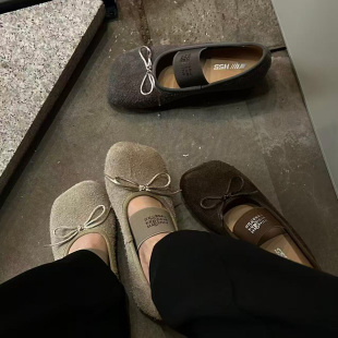 芭蕾画册中古低跟蝴蝶结苹果头芭蕾玛丽珍单鞋 H55女鞋 现现