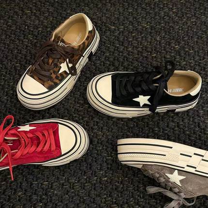 H55女鞋率性玩家2025新款休闲厚底韩版ins风百搭复古增高星星板鞋