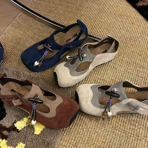 【现货】H55女鞋罗勒与松木民族风木质调德训凉鞋3cm小众玛丽珍