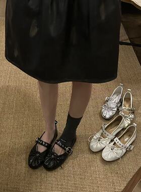 H55女鞋26春夏新款甜酷风浅口羊皮单鞋小众蝴蝶结韩版玛丽珍鞋