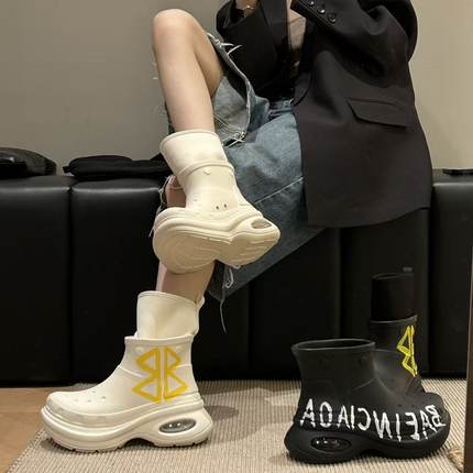 H55女鞋冻冻云朵2025新款厚底棉里可拆卸两穿一体成型气囊洞洞鞋