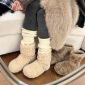 H55女鞋 圆头加绒短靴托卡雪地靴 新款 小羊dolly 卷毛毛2025冬季