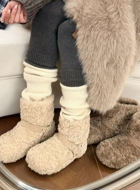 H55女鞋小羊dolly的卷毛毛2025冬季新款圆头加绒短靴托卡雪地靴