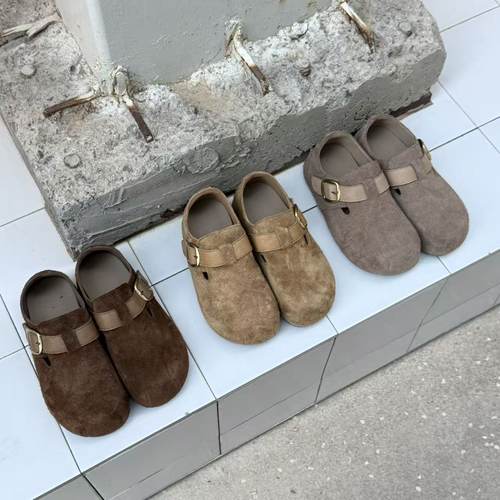 H55女鞋肉桂奶栗2025新款经典极简百搭平底勃肯鞋加棉两穿博肯鞋